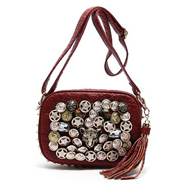2Chique Boutique Womens Gemstone Studded Quilted Shoulder Bag 